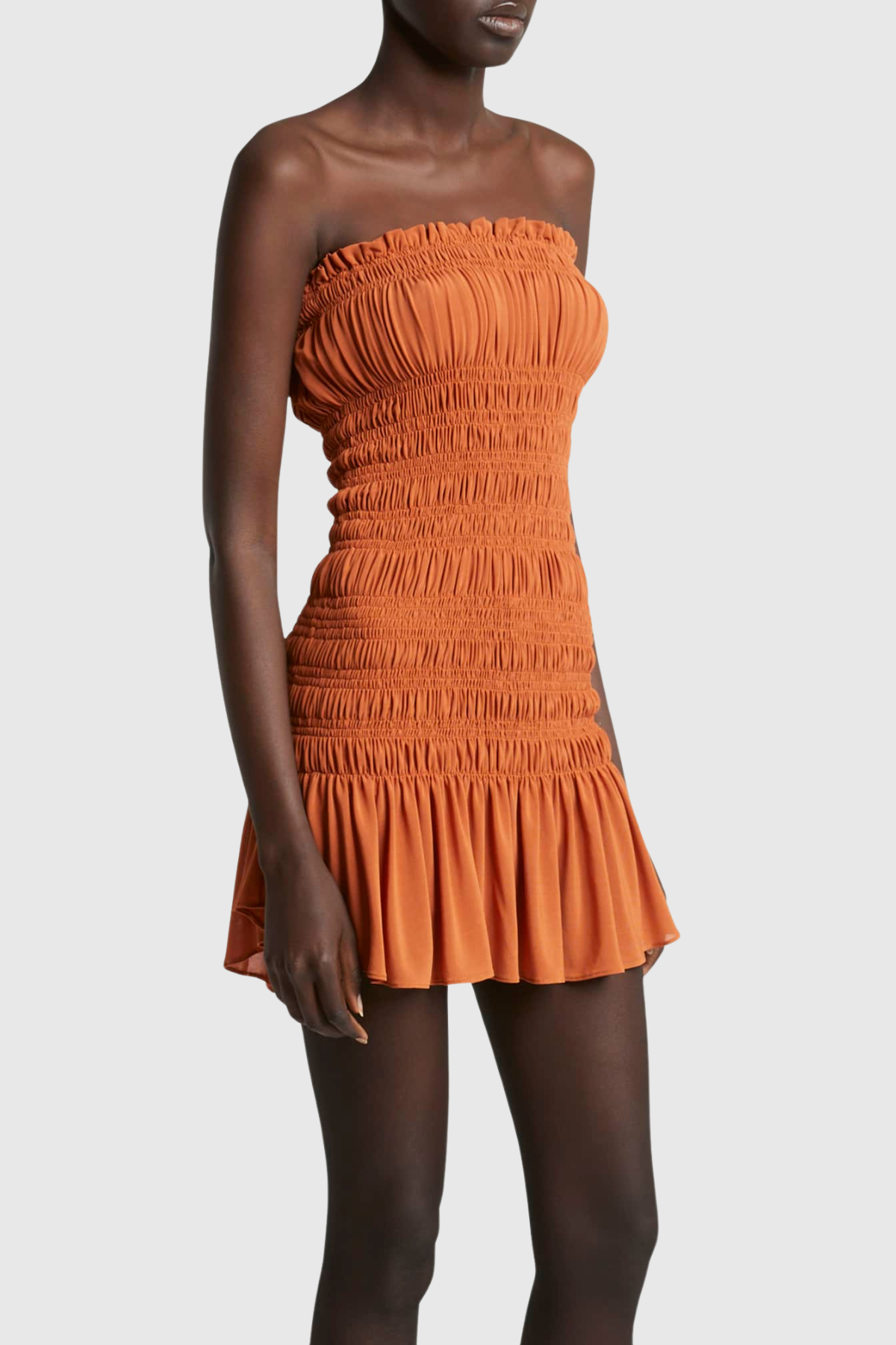 Ereno Strapless Ruched Mini Dress - Orange