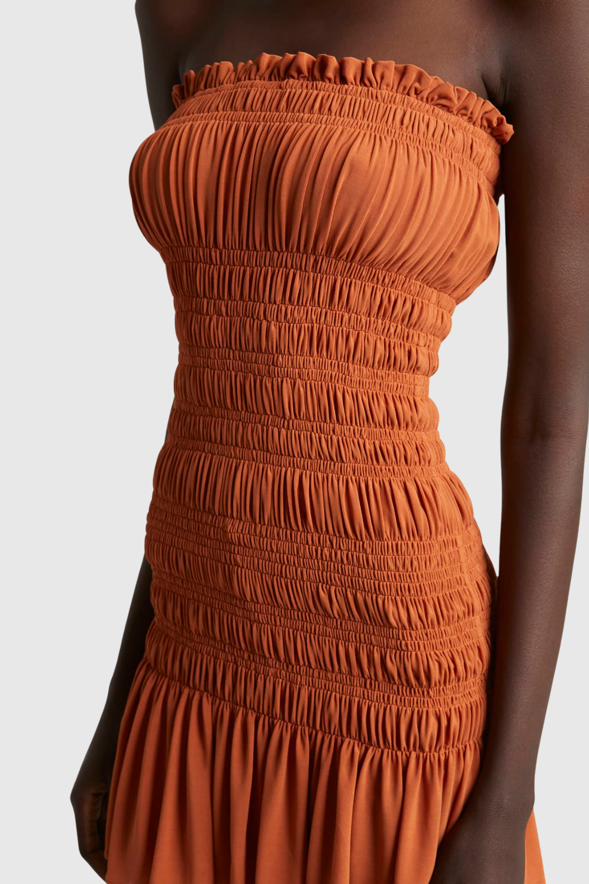 Ereno Strapless Ruched Mini Dress - Orange