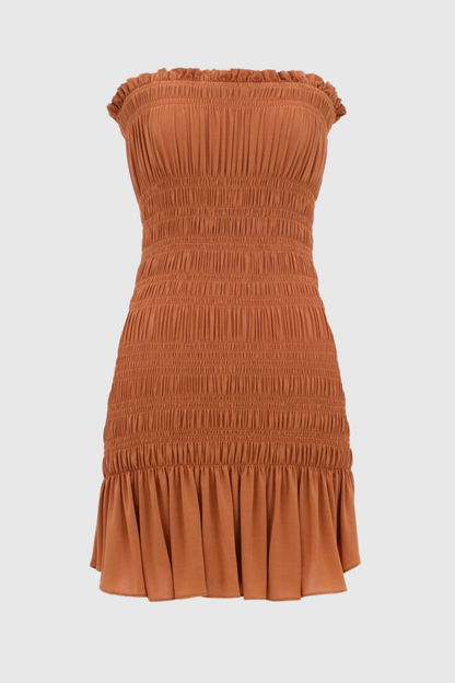 Ereno Strapless Ruched Mini Dress - Orange