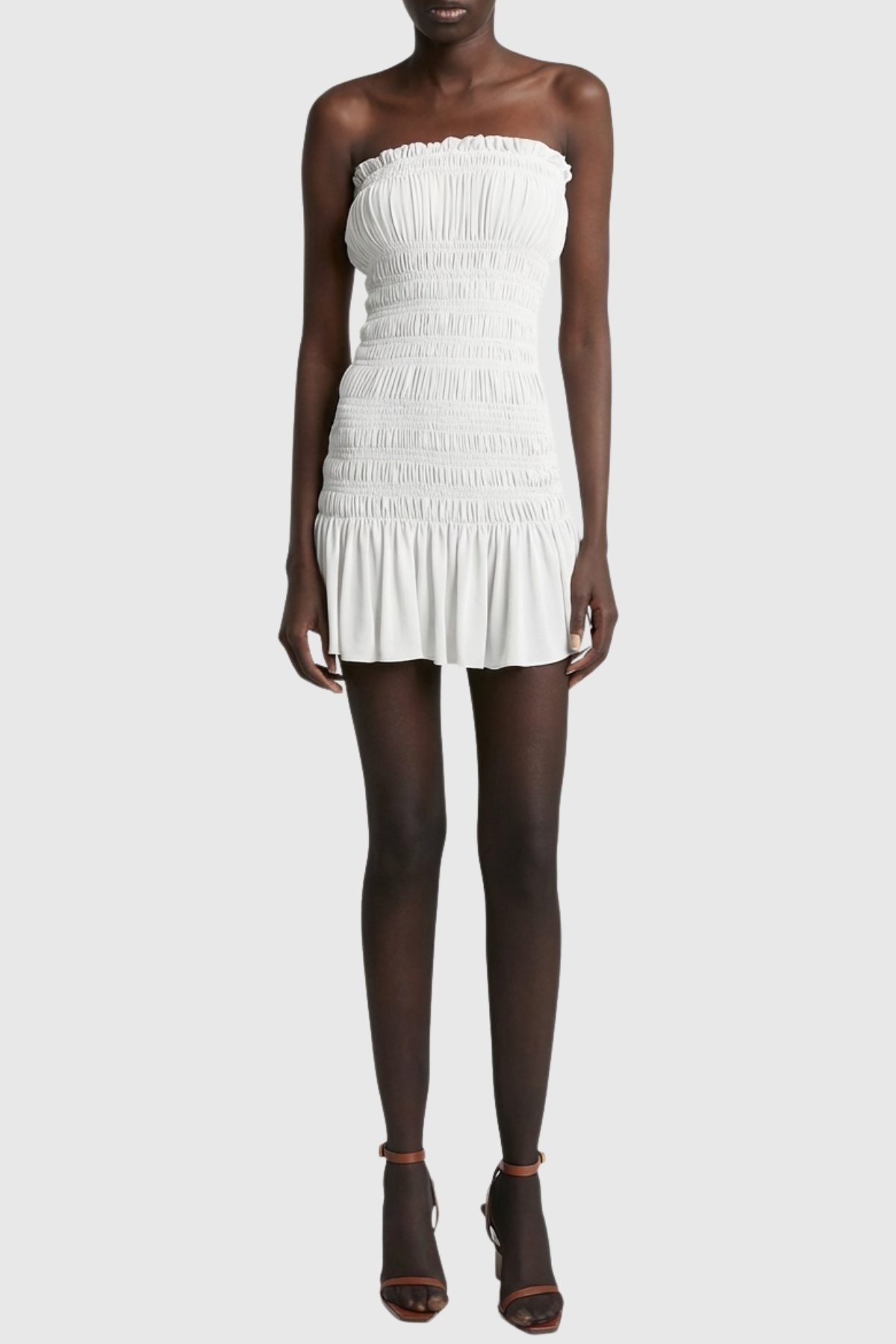 Ereno Strapless Ruched Mini Dress - White