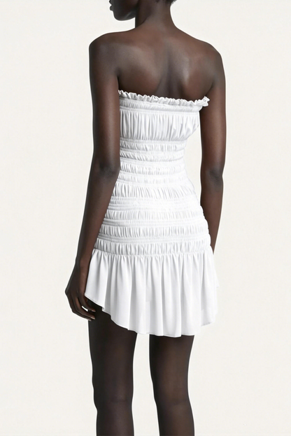 Ereno Strapless Ruched Mini Dress - White