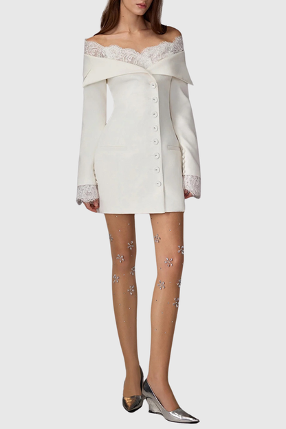 Ergena Off Shoulder Lace Mini Blazer Dress