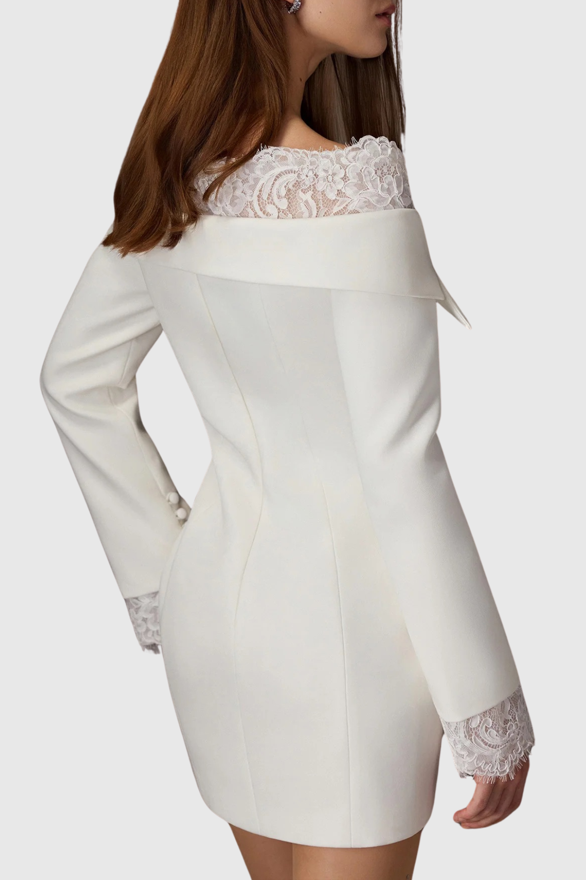 Ergena Off Shoulder Lace Mini Blazer Dress