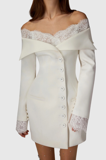 Ergena Off Shoulder Lace Mini Blazer Dress