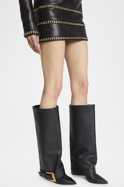 Erila Gold Buckle Knee Hight Boots - Black