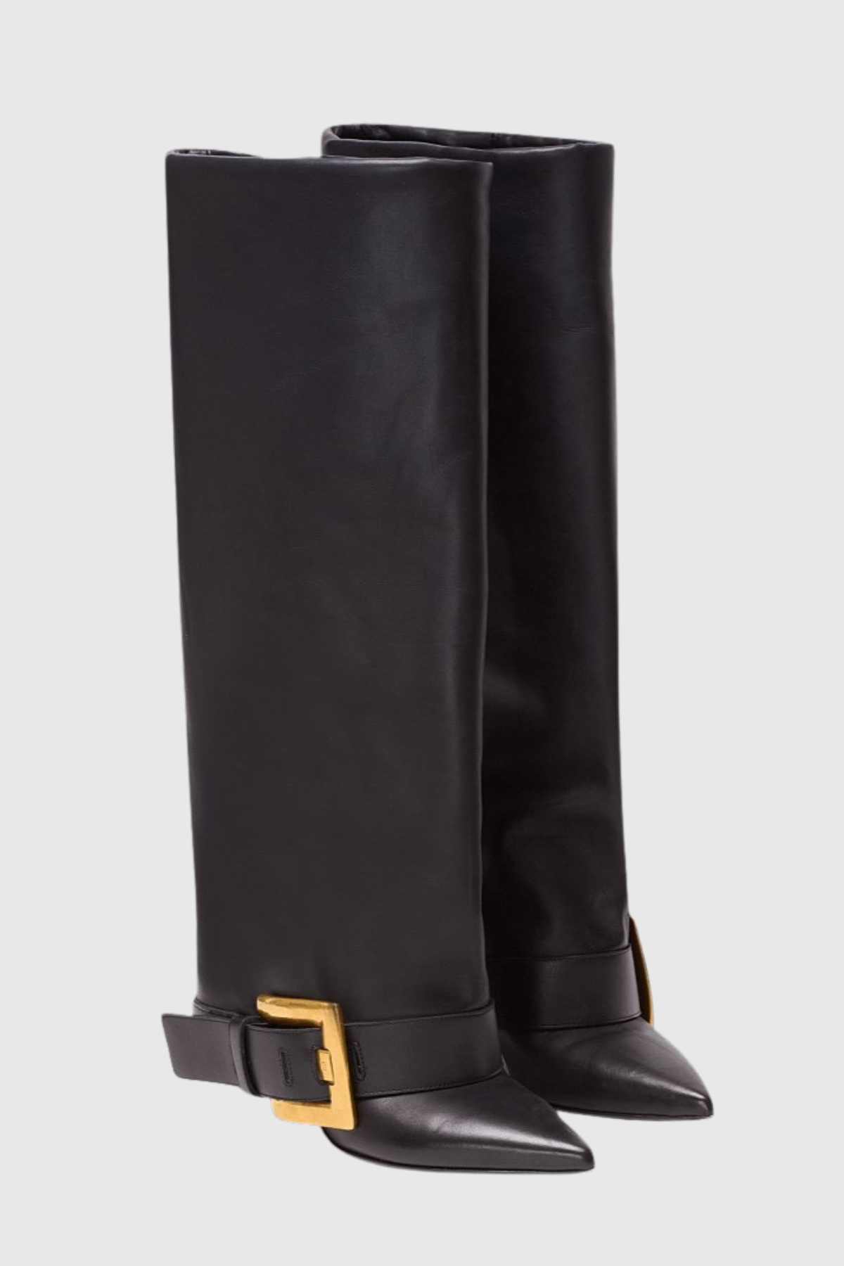 Erila Gold Buckle Knee Hight Boots - Black