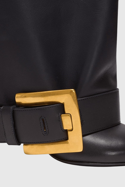 Erila Gold Buckle Knee Hight Boots - Black