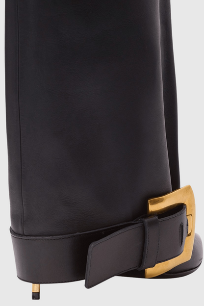 Erila Gold Buckle Knee Hight Boots - Black