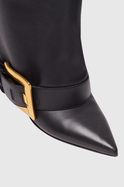 Erila Gold Buckle Knee Hight Boots - Black
