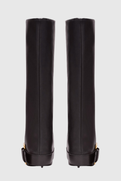 Erila Gold Buckle Knee Hight Boots - Black