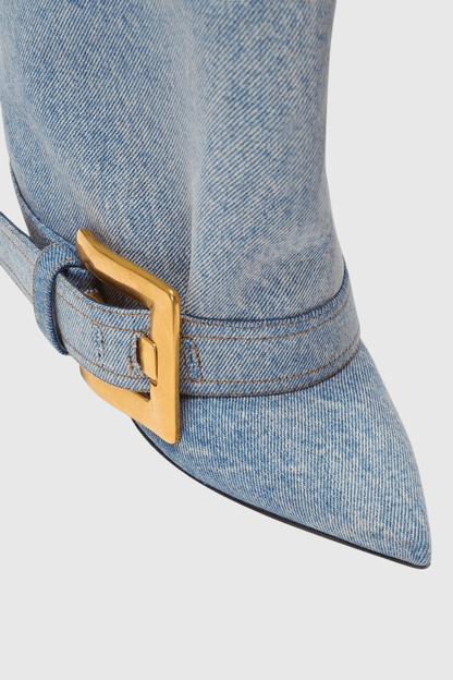 Erila Gold Buckle Knee Hight Boots - Denim