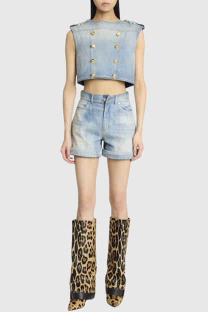 Erila Gold Buckle Knee Hight Boots - Leopard