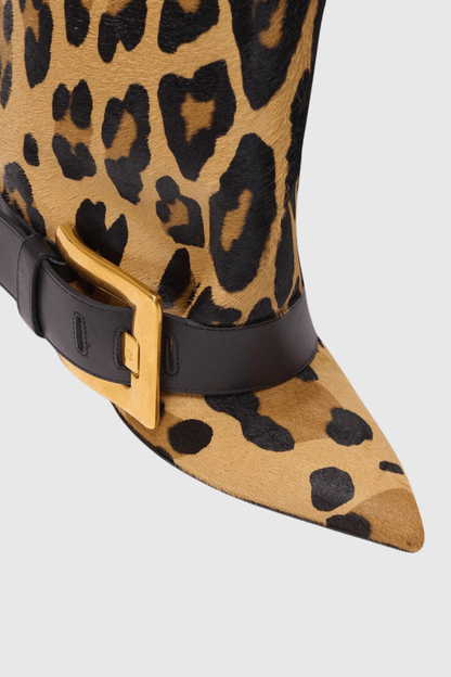 Erila Gold Buckle Knee Hight Boots - Leopard