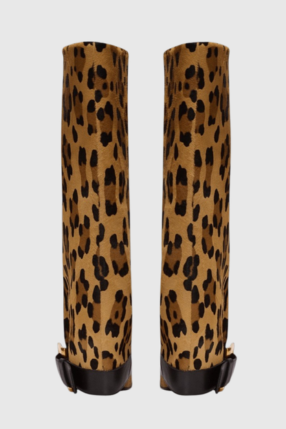 Erila Gold Buckle Knee Hight Boots - Leopard
