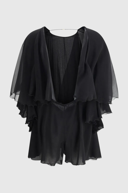 Eripra Backless Ruffle Playsuit - Black