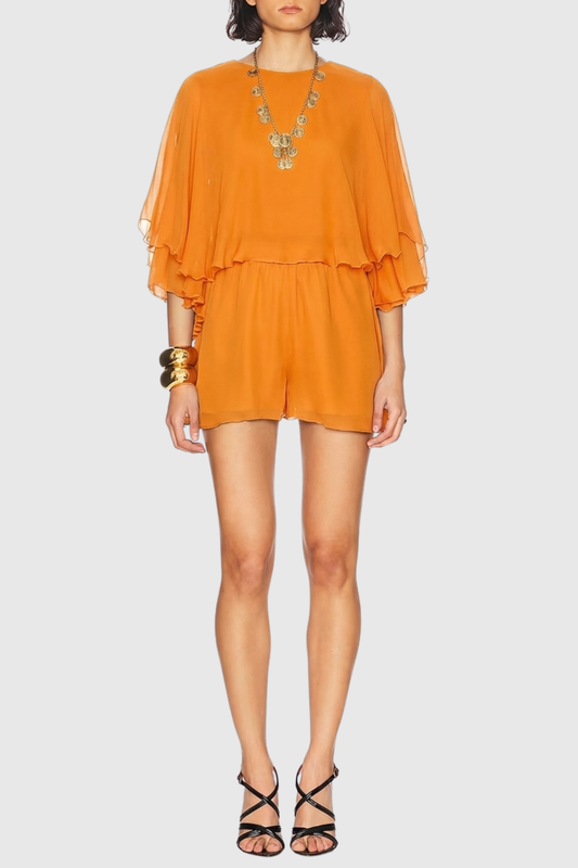 Eripra Backless Ruffle Playsuit - Orange