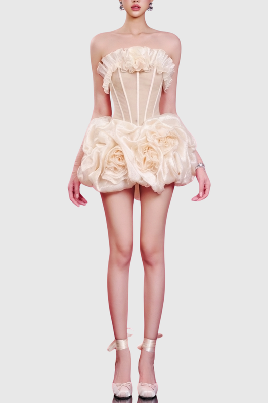 Esadora Floral Strapless Corset Mini Dress - Beige