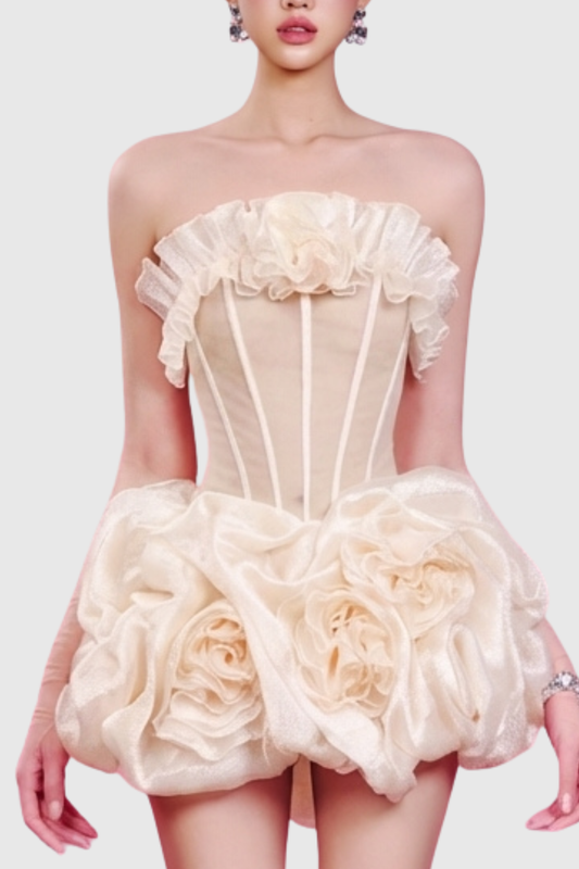 Esadora Floral Strapless Corset Mini Dress - Beige