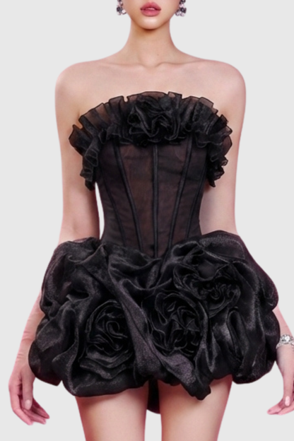 Esadora Floral Strapless Corset Mini Dress - Black