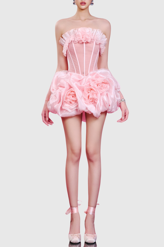Esadora Floral Strapless Corset Mini Dress - Pink