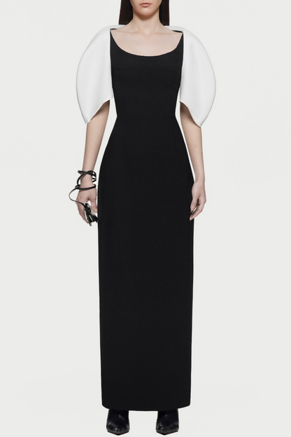 Esai Puff Sleeve Contrast Maxi Dress - Black