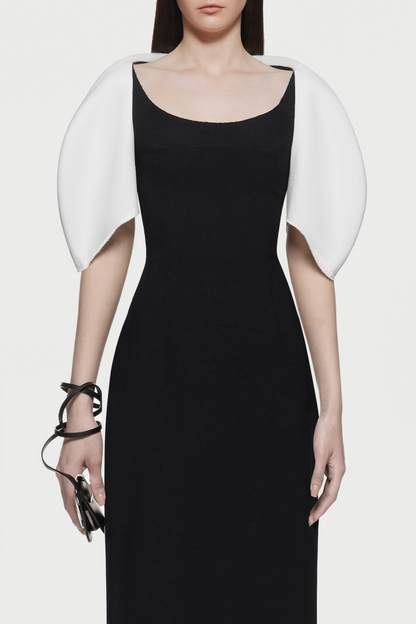 Esai Puff Sleeve Contrast Maxi Dress - Black