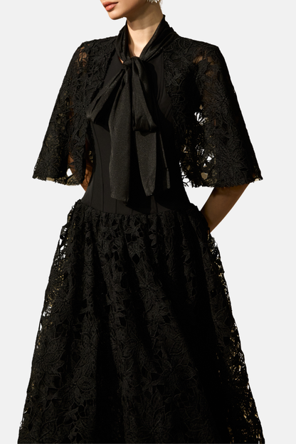 Esras Lace Bow Embellished Maxi Dress - Black