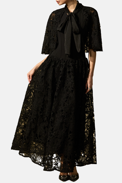 Esras Lace Bow Embellished Maxi Dress - Black