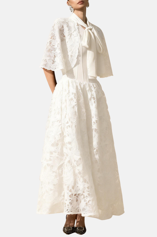 Esras Lace Bow Embellished Maxi Dress - White