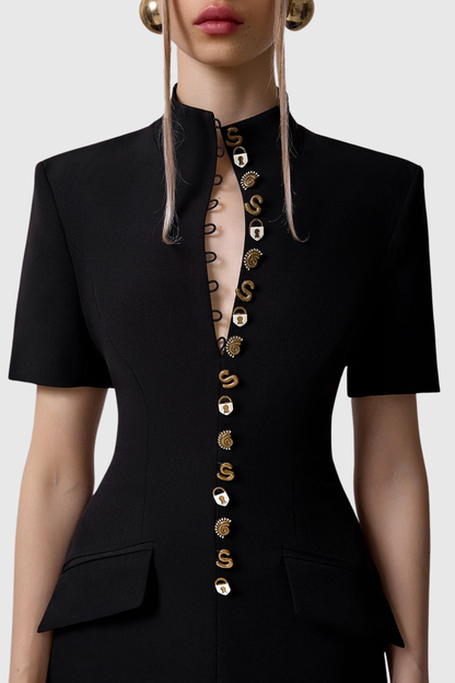 Essieya Buttoned Midi Dress - Black