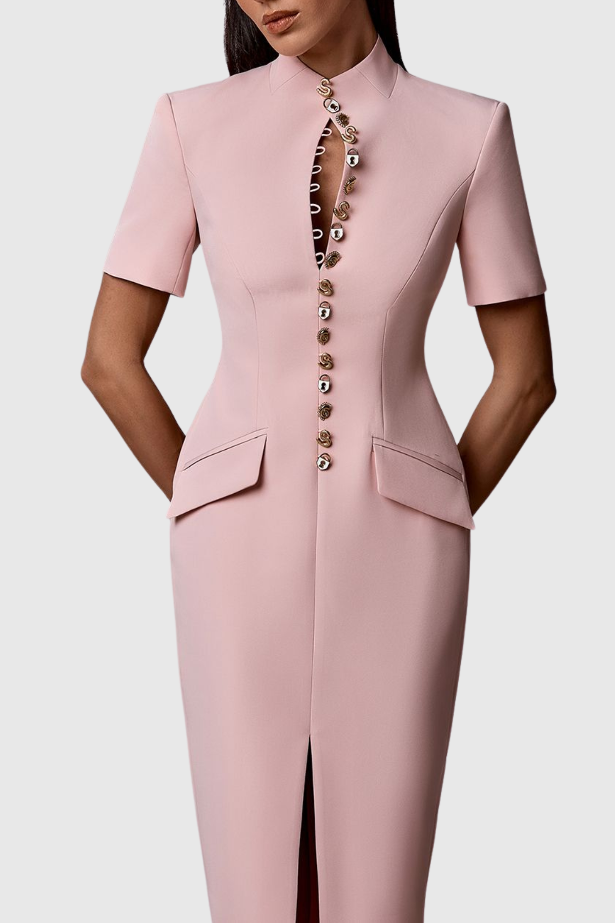 Essieya Buttoned Midi Dress - Pink