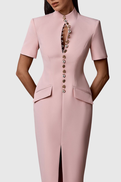Essieya Buttoned Midi Dress - Pink
