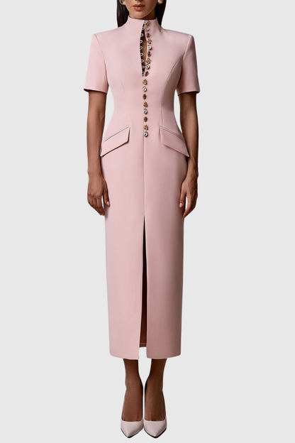 Essieya Buttoned Midi Dress - Pink