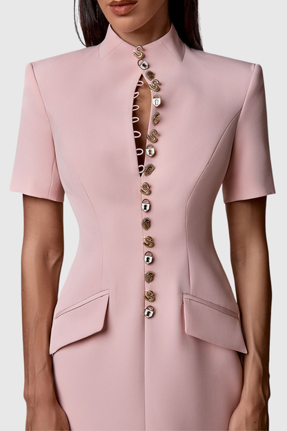 Essieya Buttoned Midi Dress - Pink