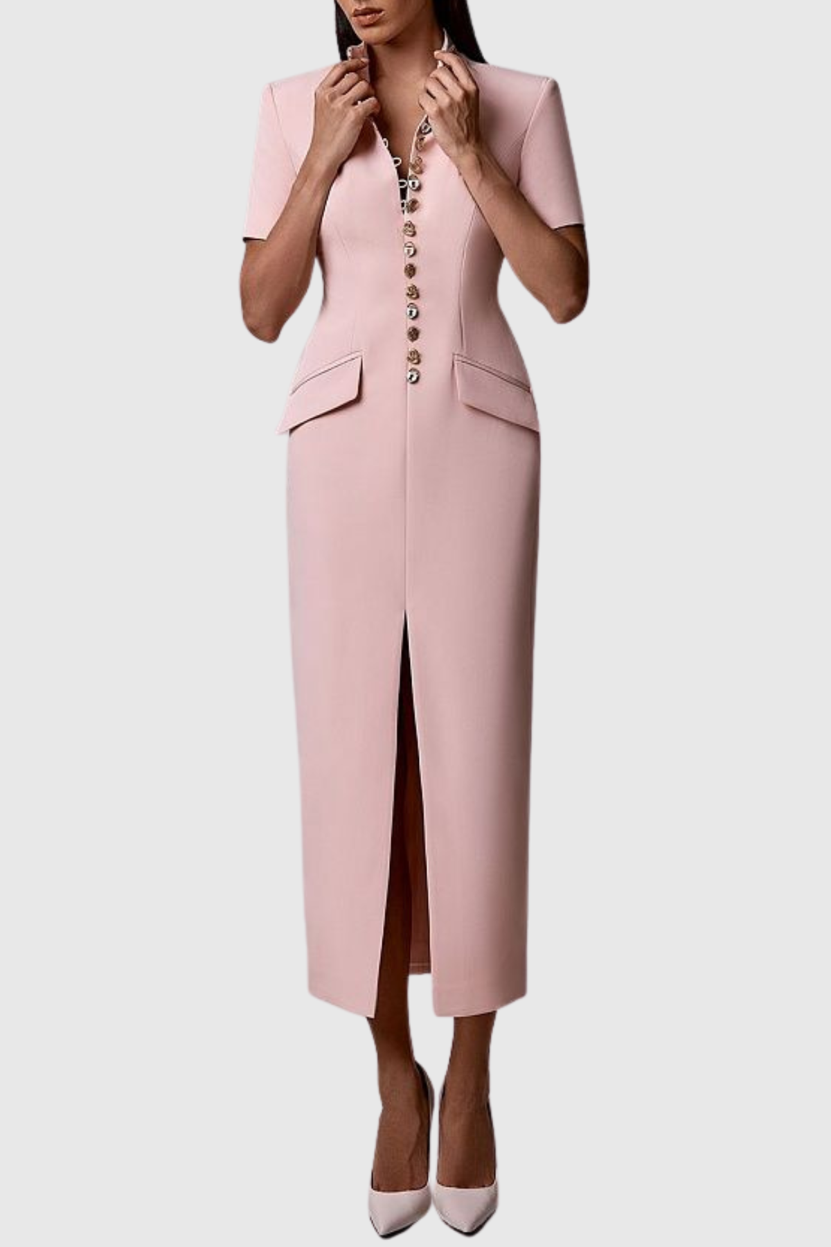 Essieya Buttoned Midi Dress - Pink