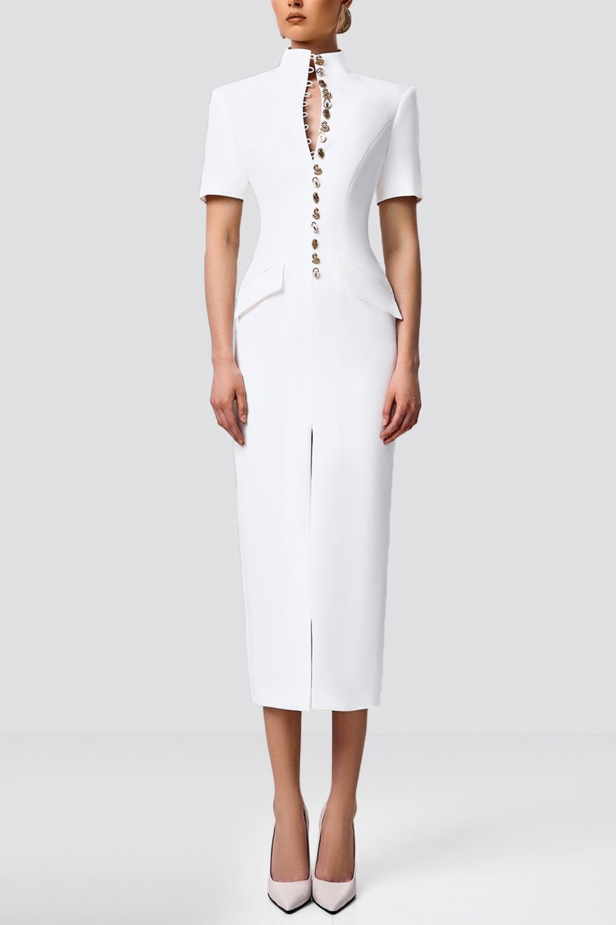 Essieya Buttoned Midi Dress - White