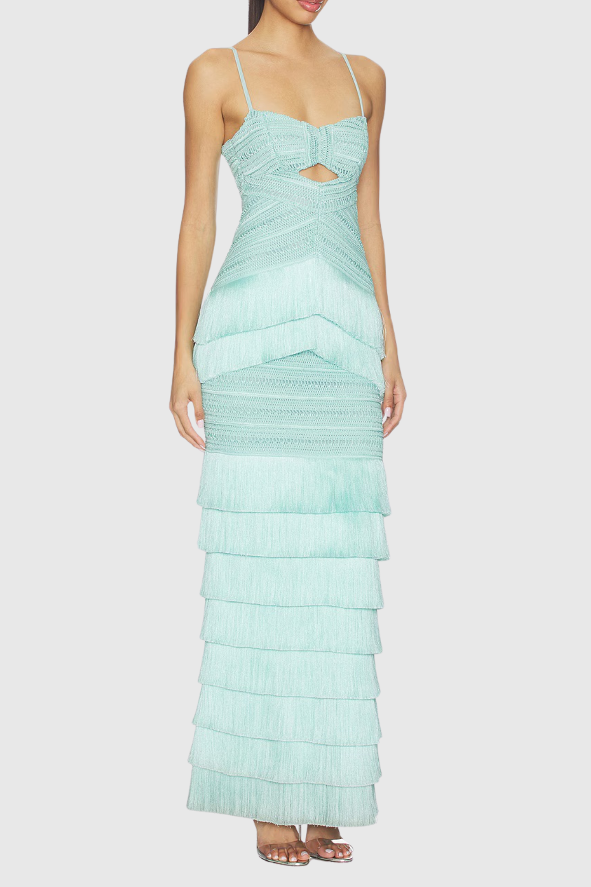 Este Crochet Fringe Tiered Maxi Dress - Green