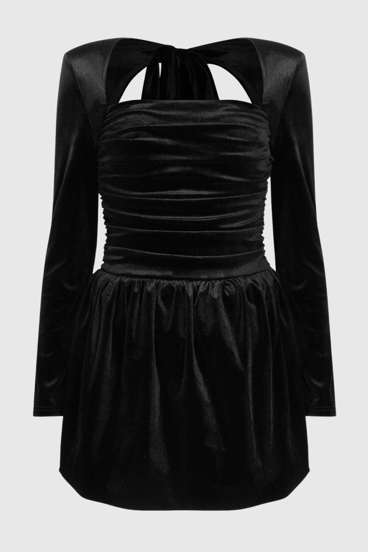 Esteba Square Neck Bow-Tie Velvet Mini Dress - Black