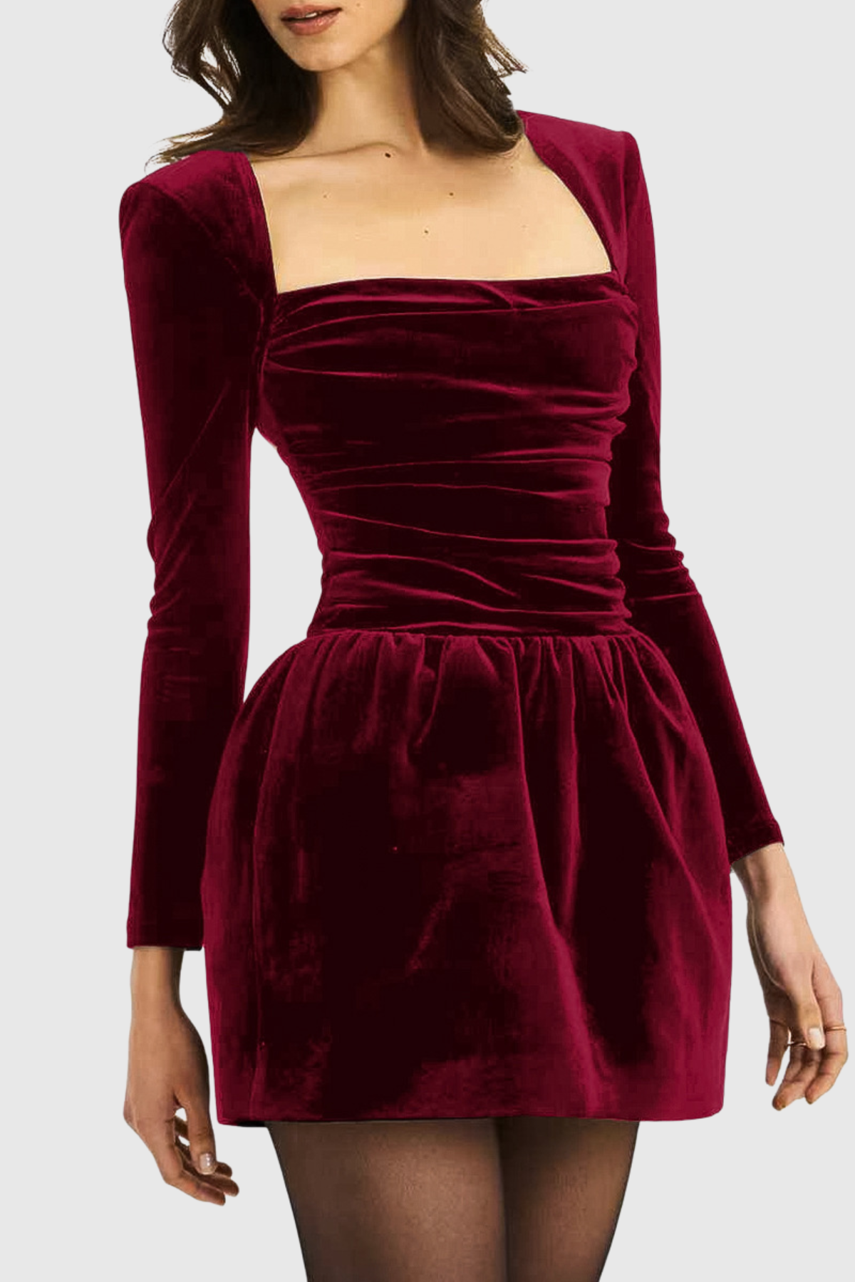 Esteba Square Neck Bow-Tie Velvet Mini Dress - Wine