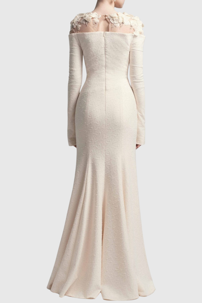 Estha Floral Embellished Draped Maxi Dress - Beige