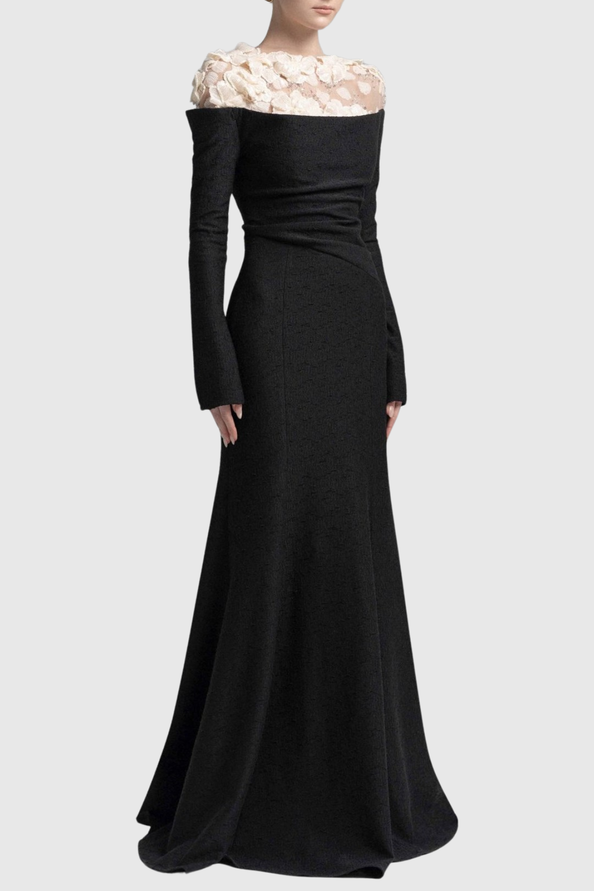 Estha Floral Embellished Draped Maxi Dress - Black