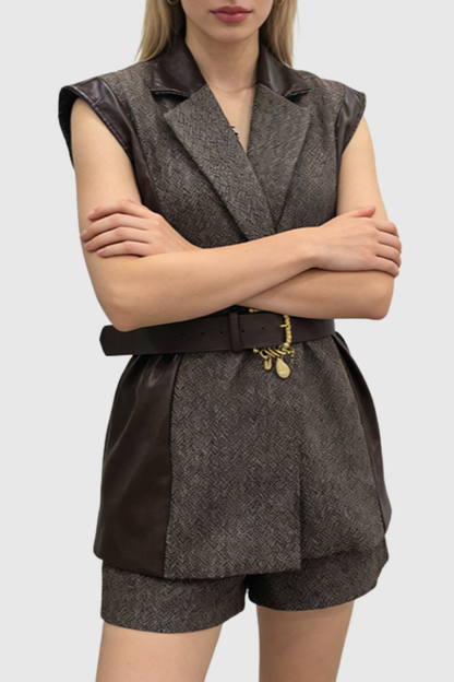 Etiena Herringbone Vest & Shorts Set