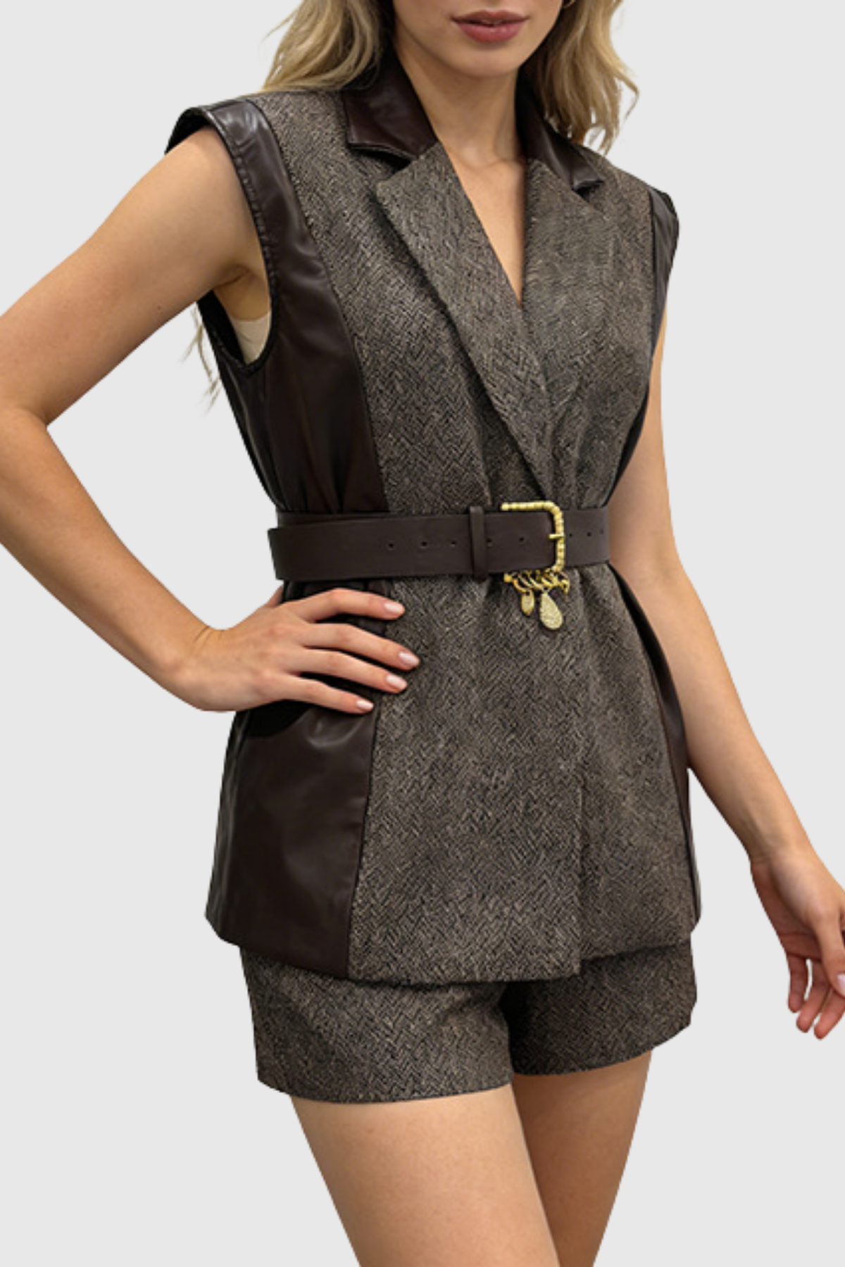 Etiena Herringbone Vest & Shorts Set
