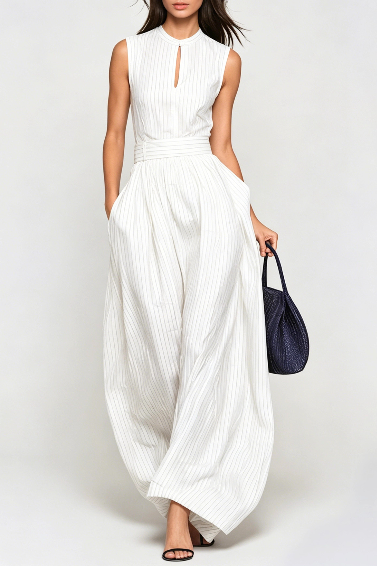 Eufemia Sleeveless Stripe Cutout Jumpsuit - Beige