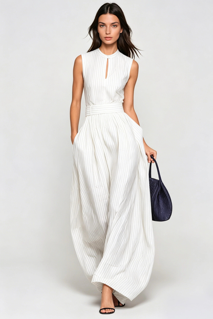 Eufemia Sleeveless Stripe Cutout Jumpsuit - Beige
