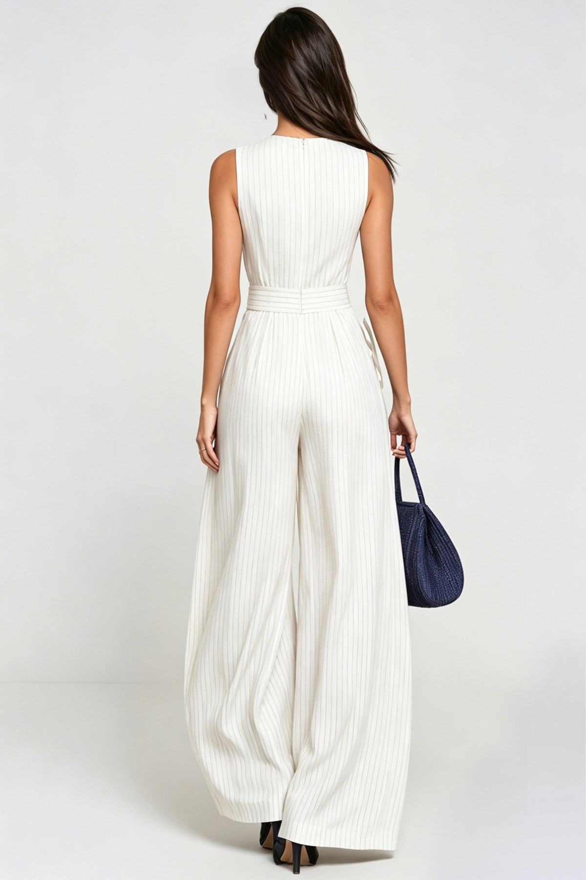 Eufemia Sleeveless Stripe Cutout Jumpsuit - Beige