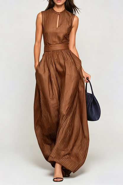Eufemia Sleeveless Stripe Cutout Jumpsuit - Brown