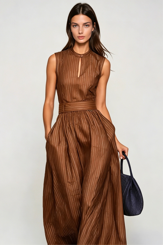 Eufemia Sleeveless Stripe Cutout Jumpsuit - Brown