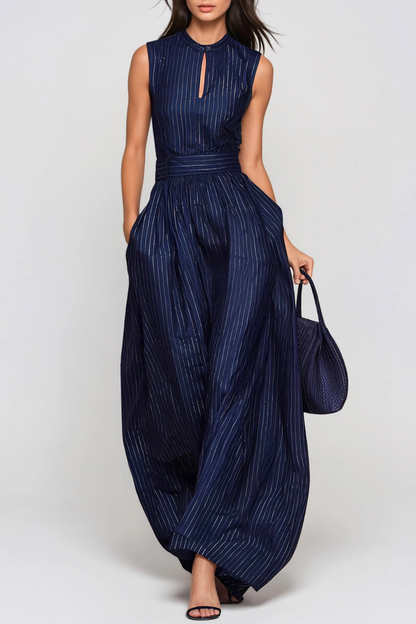 Eufemia Sleeveless Stripe Cutout Jumpsuit - Navy