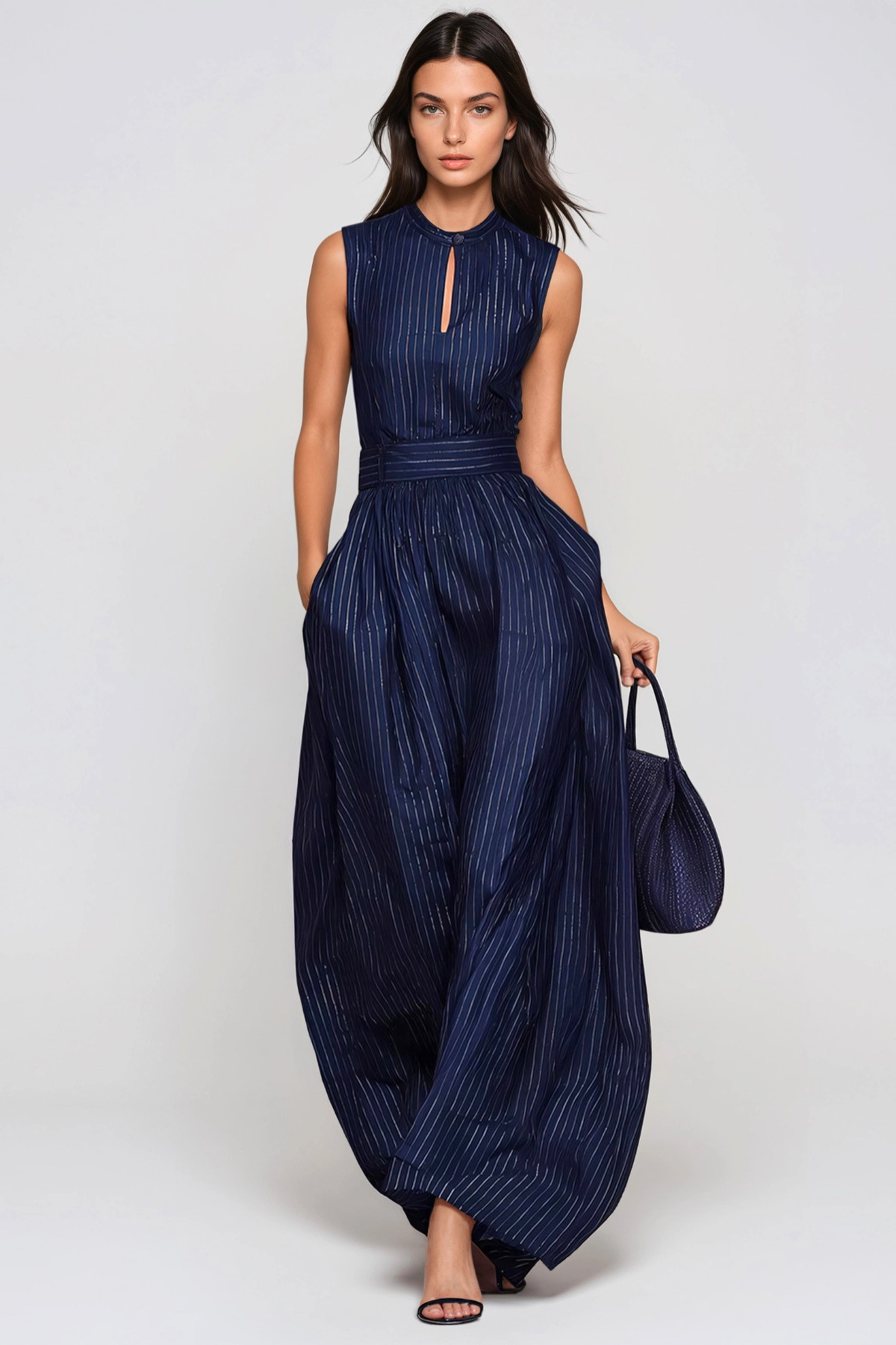 Eufemia Sleeveless Stripe Cutout Jumpsuit - Navy
